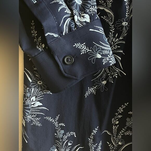 Express Navy Blue Floral Long Sleeve Shirt Stretch Extra Slim Sz M 15 - 15 1/2 - Picture 7 of 8